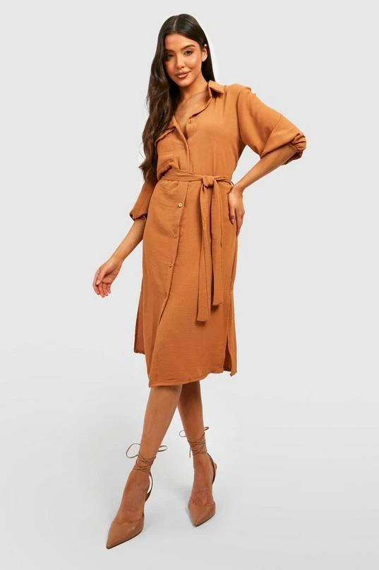 BOOHOO Hammered Pocket Detail Midi Shirt Dress 3 BOOHOO Hammered Pocket Detail Midi Shirt Dress - Image 3