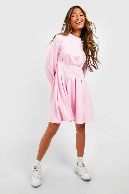 BOOHOO Ruched Waist Skater Sweatshirt Dress 1 BOOHOO Ruched Waist Skater Sweatshirt Dress