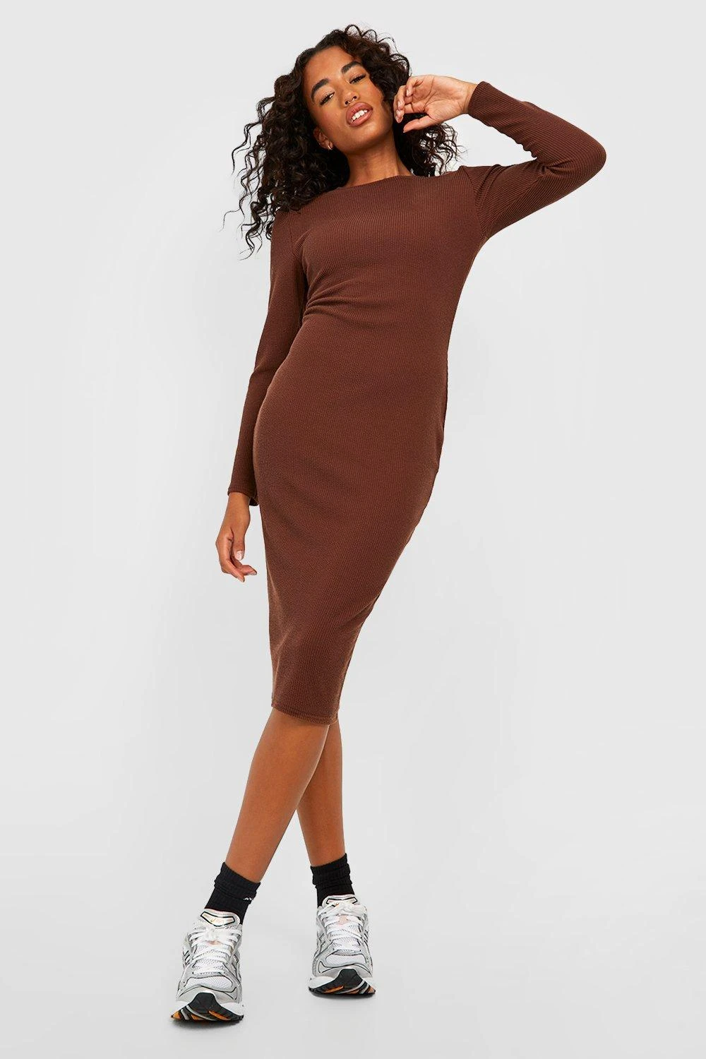 BOOHOO Crinkle Rib Long Sleeve Bodycon Dress 7 BOOHOO Crinkle Rib Long Sleeve Bodycon Dress - Image 7