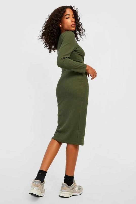 BOOHOO Crinkle Rib Long Sleeve Bodycon Dress 2 BOOHOO Crinkle Rib Long Sleeve Bodycon Dress - Image 2