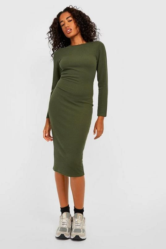 BOOHOO Crinkle Rib Long Sleeve Bodycon Dress 3 BOOHOO Crinkle Rib Long Sleeve Bodycon Dress - Image 3