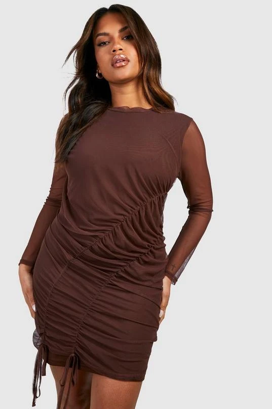 BOOHOO Plus Ruched Side Mesh Mini Dress 1 BOOHOO Plus Ruched Side Mesh Mini Dress