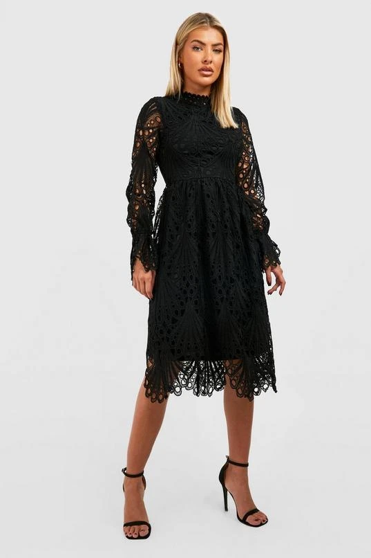 BOOHOO Premium Lace High Neck Midi Skater Dress 1 BOOHOO Premium Lace High Neck Midi Skater Dress