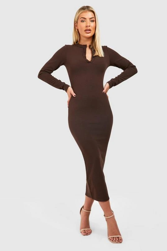 BOOHOO Long Sleeve Button Detail Midi Dress 1 BOOHOO Long Sleeve Button Detail Midi Dress