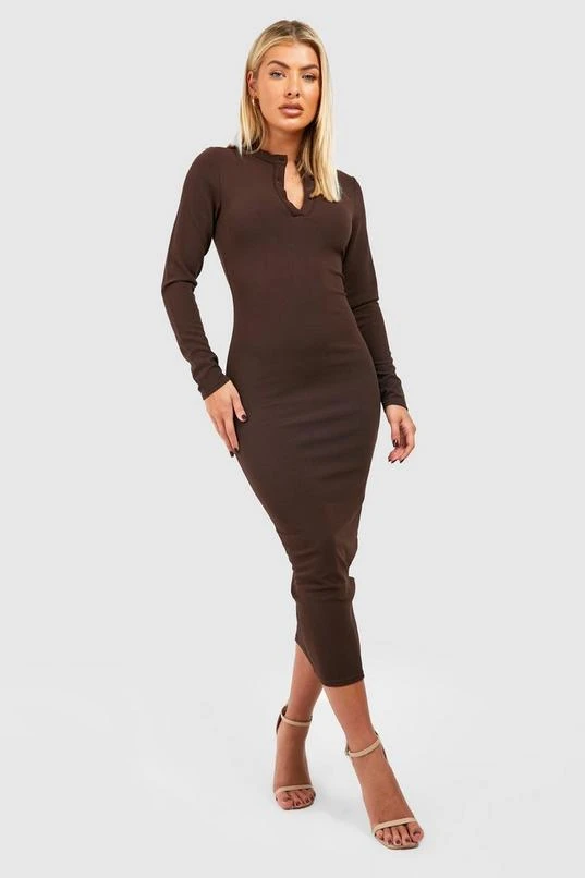 BOOHOO Long Sleeve Button Detail Midi Dress 3 BOOHOO Long Sleeve Button Detail Midi Dress - Image 3