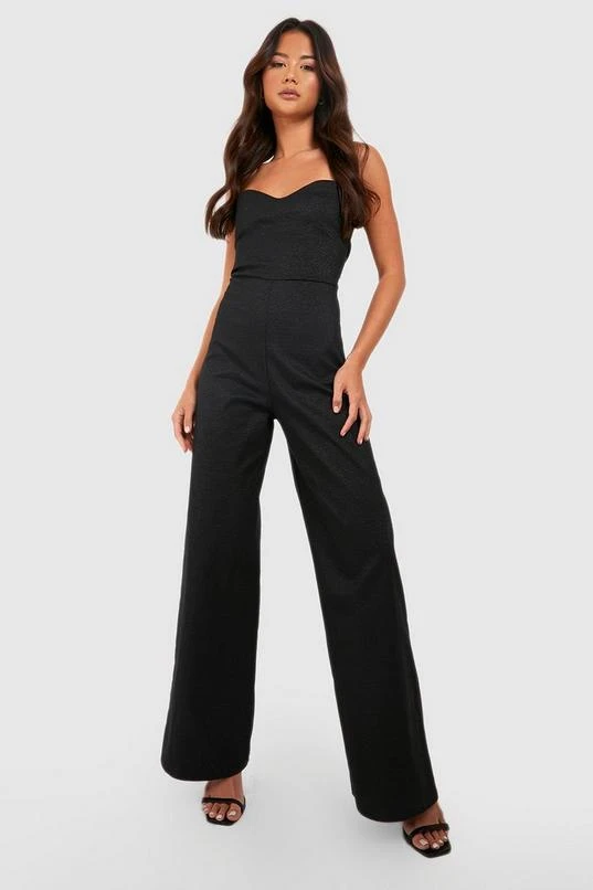 BOOHOO Bengaline Metallic Bandeau Flare Jumpsuit 1 BOOHOO Bengaline Metallic Bandeau Flare Jumpsuit