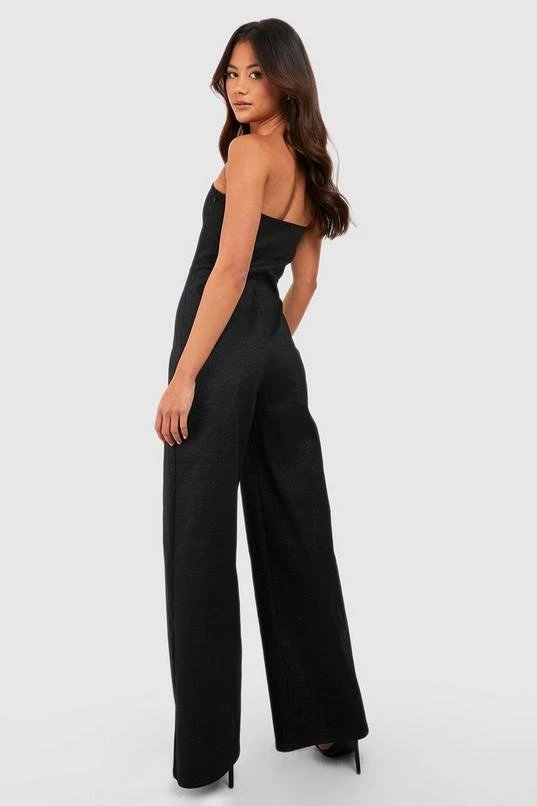 BOOHOO Bengaline Metallic Bandeau Flare Jumpsuit 2 BOOHOO Bengaline Metallic Bandeau Flare Jumpsuit - Image 2