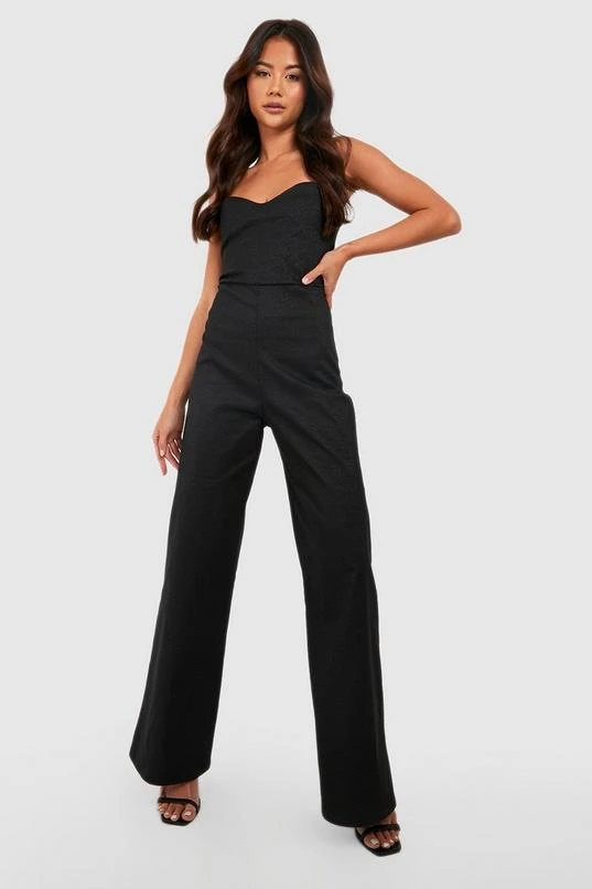 BOOHOO Bengaline Metallic Bandeau Flare Jumpsuit 3 BOOHOO Bengaline Metallic Bandeau Flare Jumpsuit - Image 3