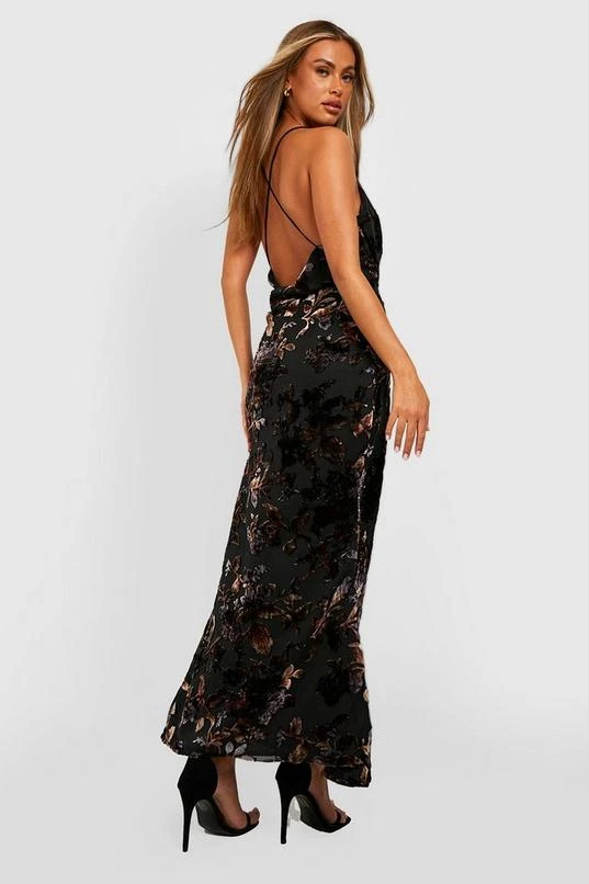 BOOHOO Devore Cowl Neck Midi Slip Dress 2 BOOHOO Devore Cowl Neck Midi Slip Dress - Image 2