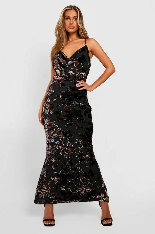 BOOHOO Devore Cowl Neck Midi Slip Dress 3 BOOHOO Devore Cowl Neck Midi Slip Dress - Image 3