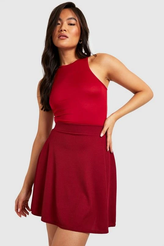 BOOHOO Basic Ribbed High Waisted Skater Skirt 1 BOOHOO Basic Ribbed High Waisted Skater Skirt