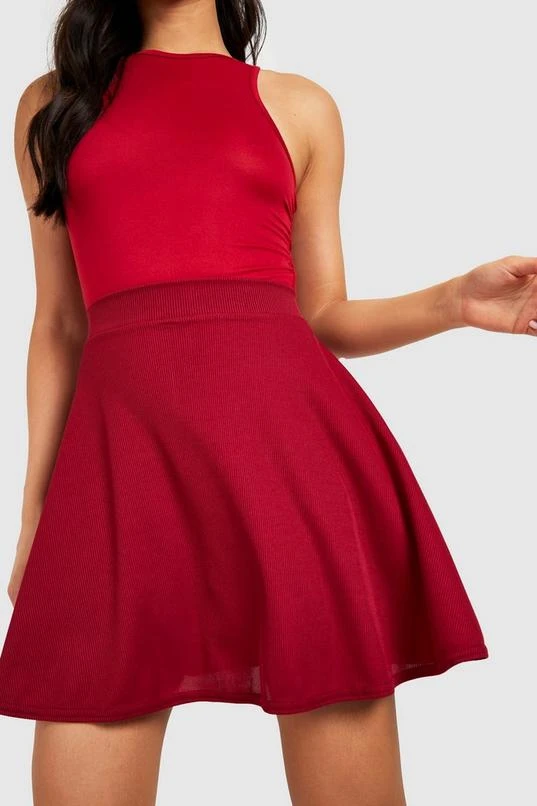 BOOHOO Basic Ribbed High Waisted Skater Skirt 4 BOOHOO Basic Ribbed High Waisted Skater Skirt - Image 4