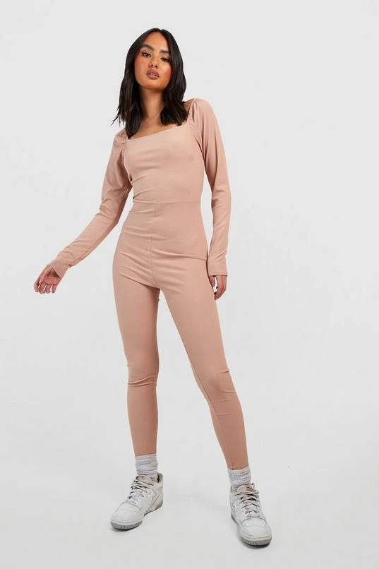 BOOHOO Basic Square Neck Rib Long Sleeve Unitard Jumpsuit 4 BOOHOO Basic Square Neck Rib Long Sleeve Unitard Jumpsuit - Image 4