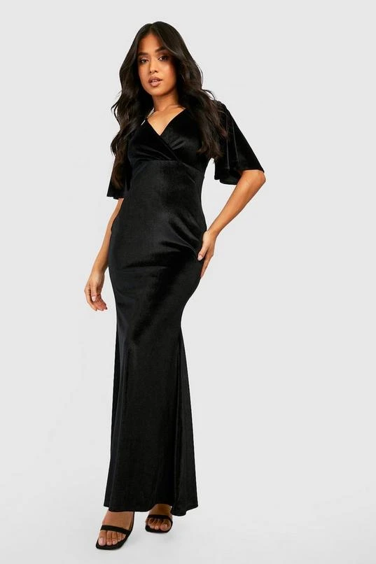 BOOHOO Petite Angel Sleeve Velvet Maxi Dress 3 BOOHOO Petite Angel Sleeve Velvet Maxi Dress - Image 3