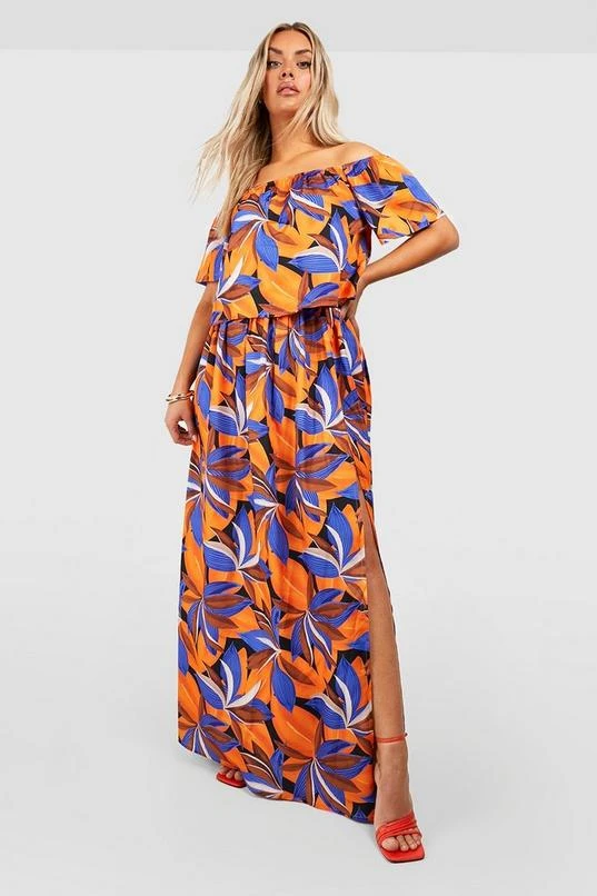 BOOHOO Plus Tropical Floral Off The Shoulder And Skirt Two-Piece 1 BOOHOO Plus Tropical Floral Off The Shoulder And Skirt Two-Piece
