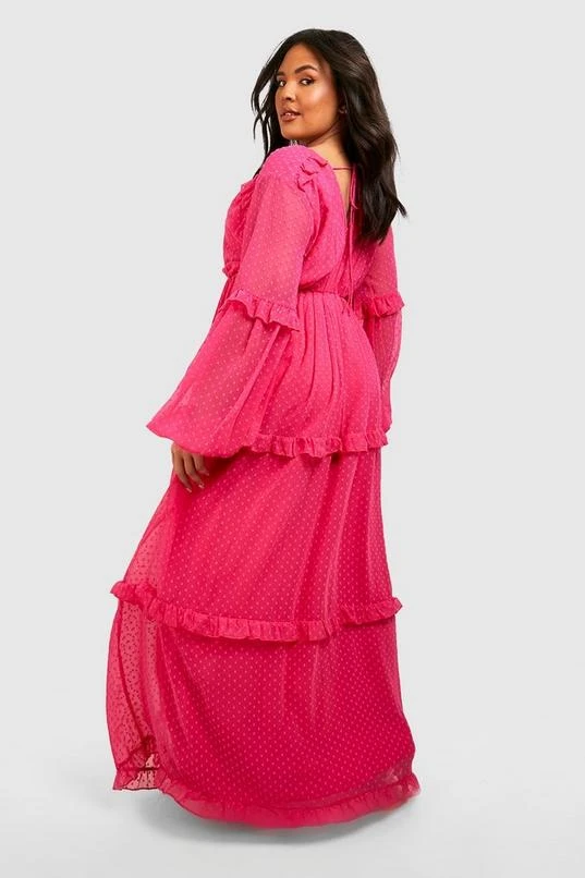 BOOHOO Plus Dobby Mesh Ruffle Maxi Dress 2 BOOHOO Plus Dobby Mesh Ruffle Maxi Dress - Image 2