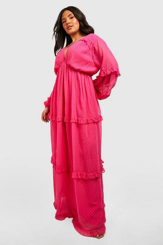 BOOHOO Plus Dobby Mesh Ruffle Maxi Dress 3 BOOHOO Plus Dobby Mesh Ruffle Maxi Dress - Image 3