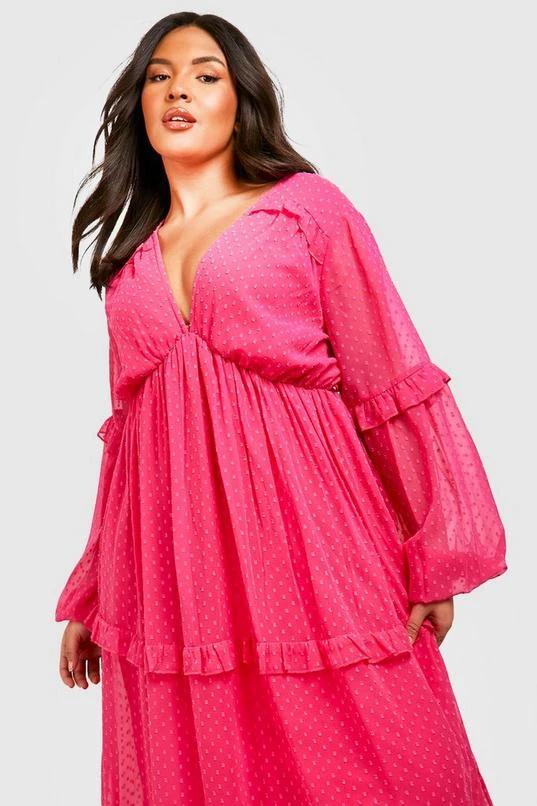 BOOHOO Plus Dobby Mesh Ruffle Maxi Dress 4 BOOHOO Plus Dobby Mesh Ruffle Maxi Dress - Image 4