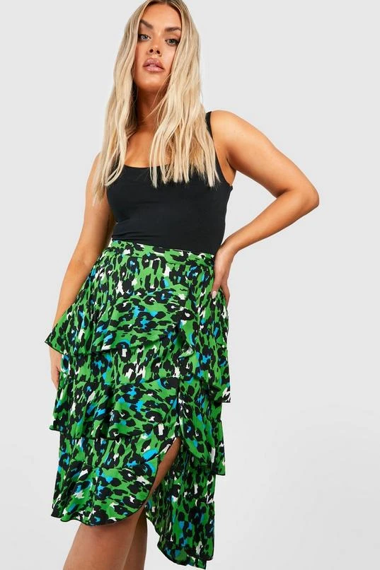 BOOHOO Plus Leopard Ruffle Midi Skirt 3 BOOHOO Plus Leopard Ruffle Midi Skirt - Image 3