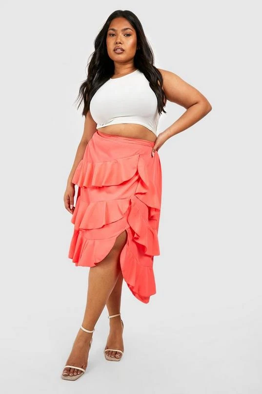 BOOHOO Plus Ruffle Midi Skirt 1 BOOHOO Plus Ruffle Midi Skirt