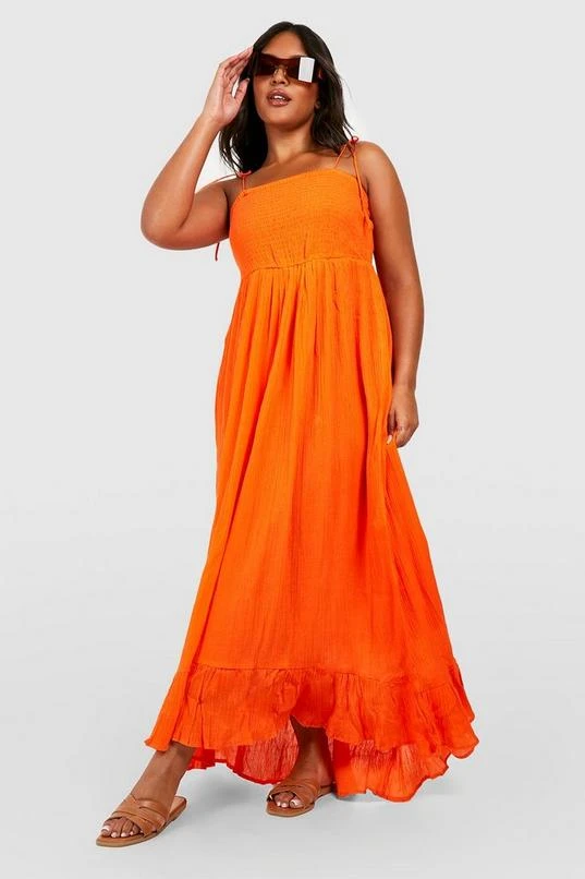 BOOHOO Plus Cheesecloth Shirred Midi Dress 1 BOOHOO Plus Cheesecloth Shirred Midi Dress