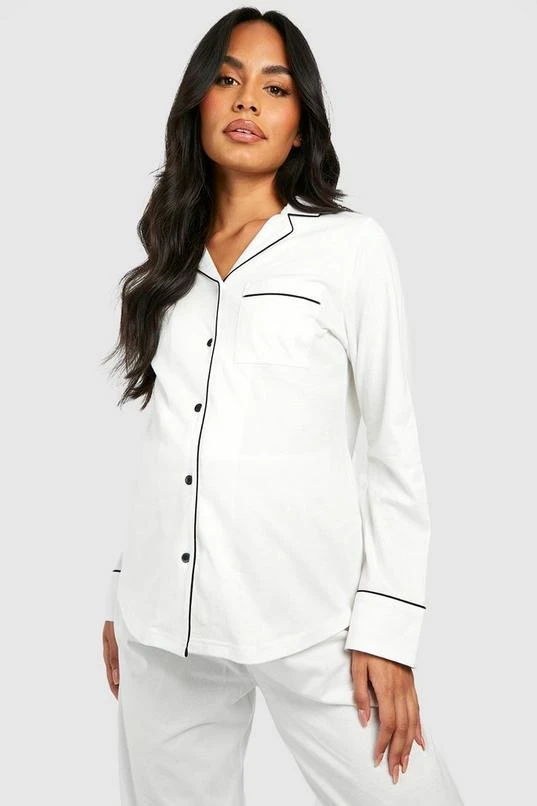 BOOHOO Maternity Jersey Knit Piping Button Pants Pajamas 3 BOOHOO Maternity Jersey Knit Piping Button Pants Pajamas - Image 3