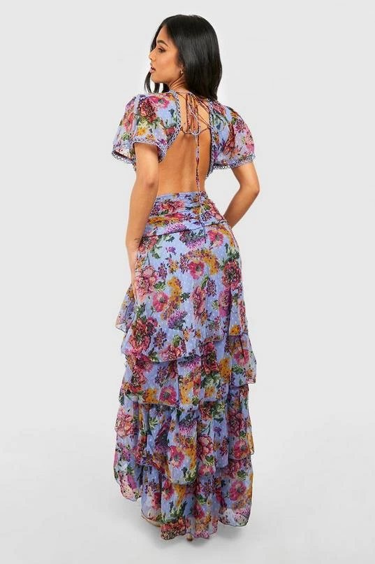 BOOHOO Petite Floral Dobby Mesh Cut Out Maxi Dress 2 BOOHOO Petite Floral Dobby Mesh Cut Out Maxi Dress - Image 2