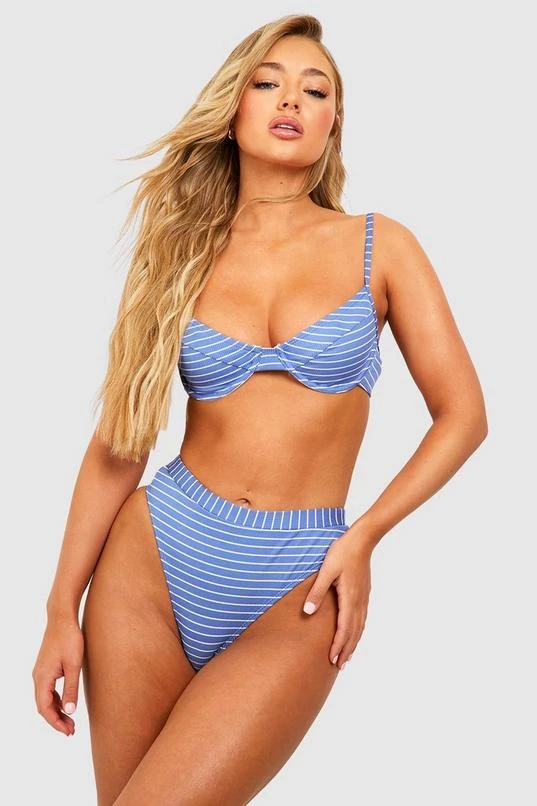 BOOHOO Nautical Rib High Waisted Bikini Brief 3 BOOHOO Nautical Rib High Waisted Bikini Brief - Image 3