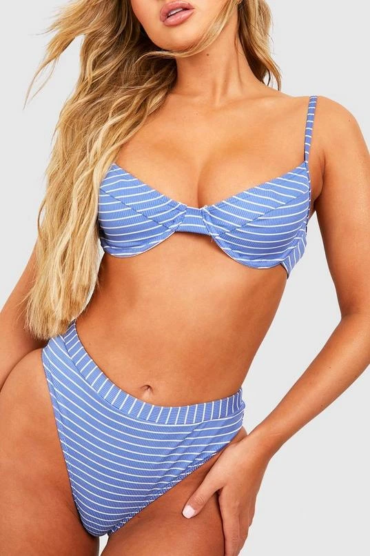BOOHOO Nautical Rib High Waisted Bikini Brief 4 BOOHOO Nautical Rib High Waisted Bikini Brief - Image 4