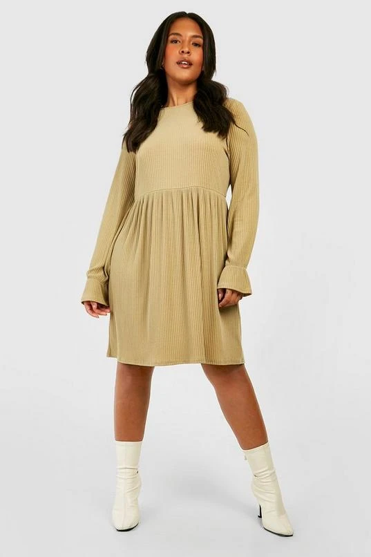 BOOHOO Plus Soft Rib Ruffle Cuff Smock Dress 1 BOOHOO Plus Soft Rib Ruffle Cuff Smock Dress