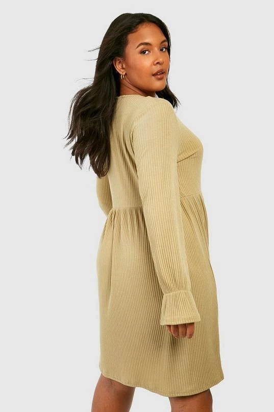 BOOHOO Plus Soft Rib Ruffle Cuff Smock Dress 2 BOOHOO Plus Soft Rib Ruffle Cuff Smock Dress - Image 2