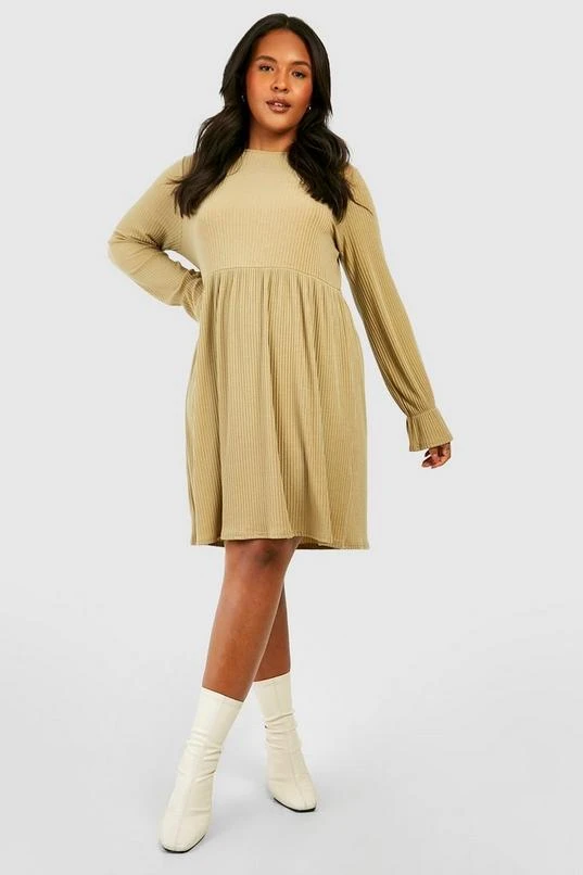BOOHOO Plus Soft Rib Ruffle Cuff Smock Dress 3 BOOHOO Plus Soft Rib Ruffle Cuff Smock Dress - Image 3