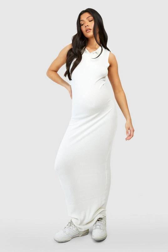BOOHOO Maternity Collared Button Front Sleeve Rib Knit Maxi Dress 3 BOOHOO Maternity Collared Button Front Sleeve Rib Knit Maxi Dress - Image 3
