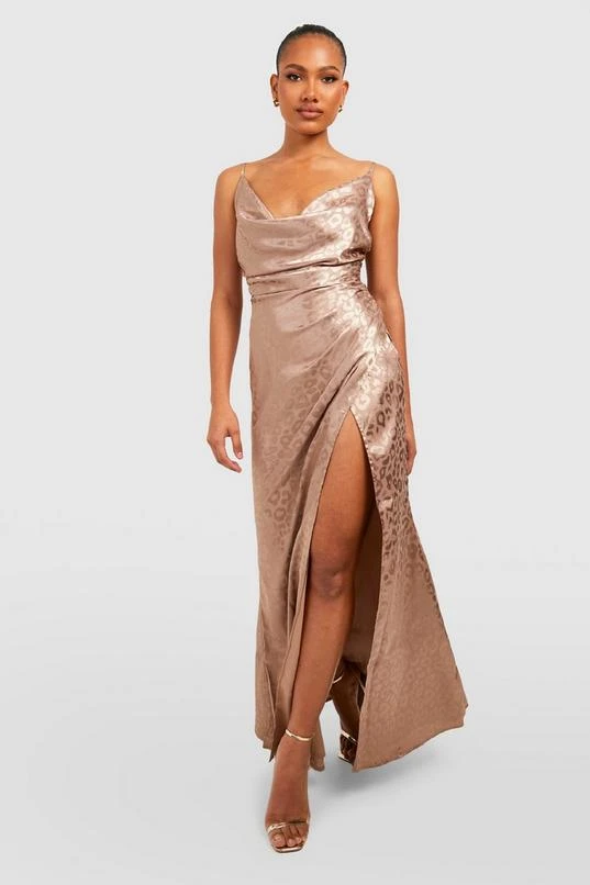 BOOHOO Satin Cowl Neck Ruched Maxi Dress 3 BOOHOO Satin Cowl Neck Ruched Maxi Dress - Image 3