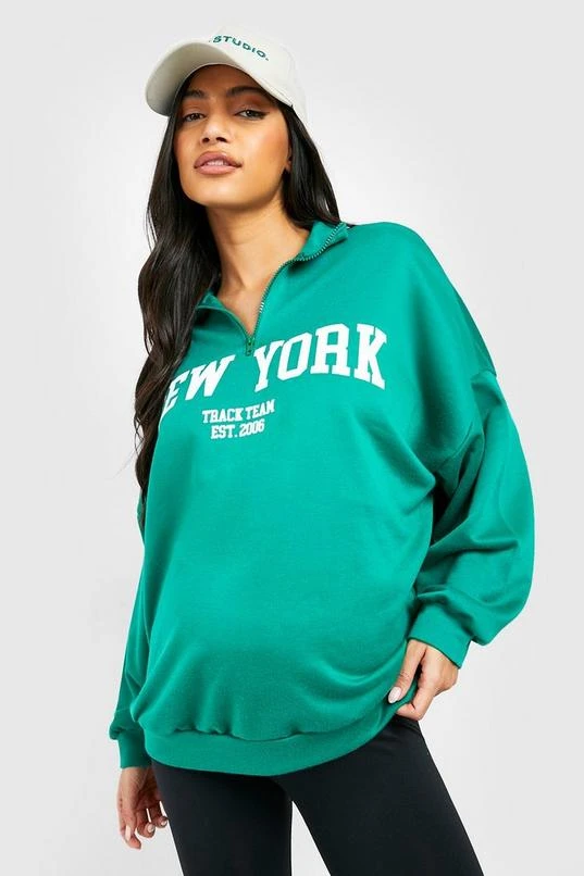 BOOHOO Maternity New York Half Zip Sweatshirt 1 BOOHOO Maternity New York Half Zip Sweatshirt