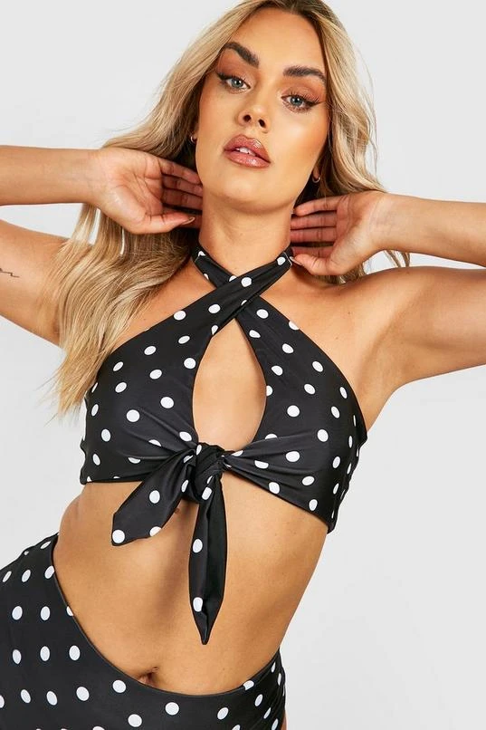 BOOHOO Plus Polka Reversible Tie Front Bikini Top 3 BOOHOO Plus Polka Reversible Tie Front Bikini Top - Image 3