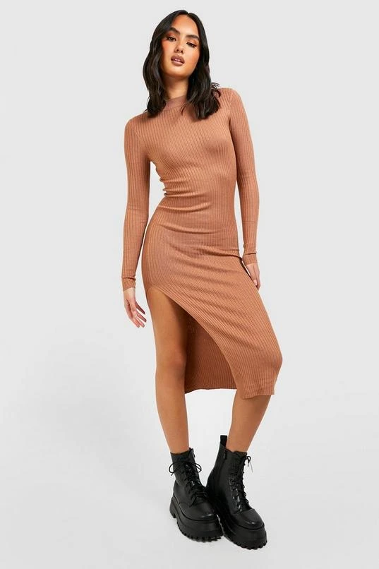 BOOHOO Turtle Neck Rib Knit Midi Dress 1 BOOHOO Turtle Neck Rib Knit Midi Dress
