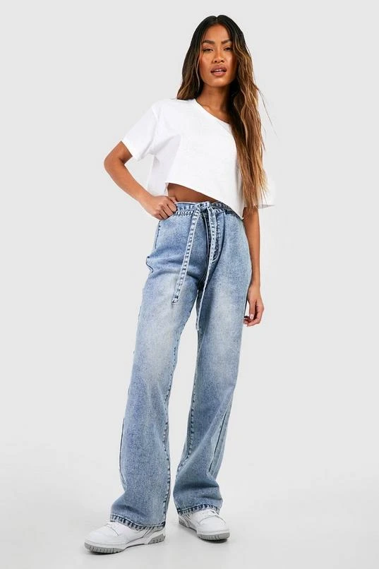 BOOHOO Belted Tie Front Wide Leg Jeans 1 BOOHOO Belted Tie Front Wide Leg Jeans