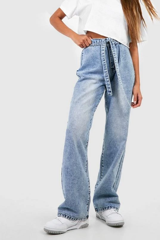BOOHOO Belted Tie Front Wide Leg Jeans 3 BOOHOO Belted Tie Front Wide Leg Jeans - Image 3