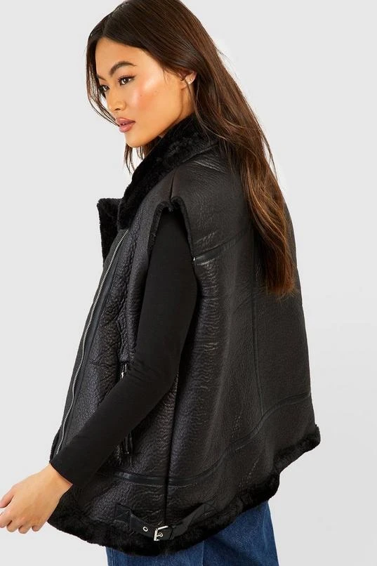 BOOHOO Faux Fur Trim Oversized Aviator Vest 2 BOOHOO Faux Fur Trim Oversized Aviator Vest - Image 2