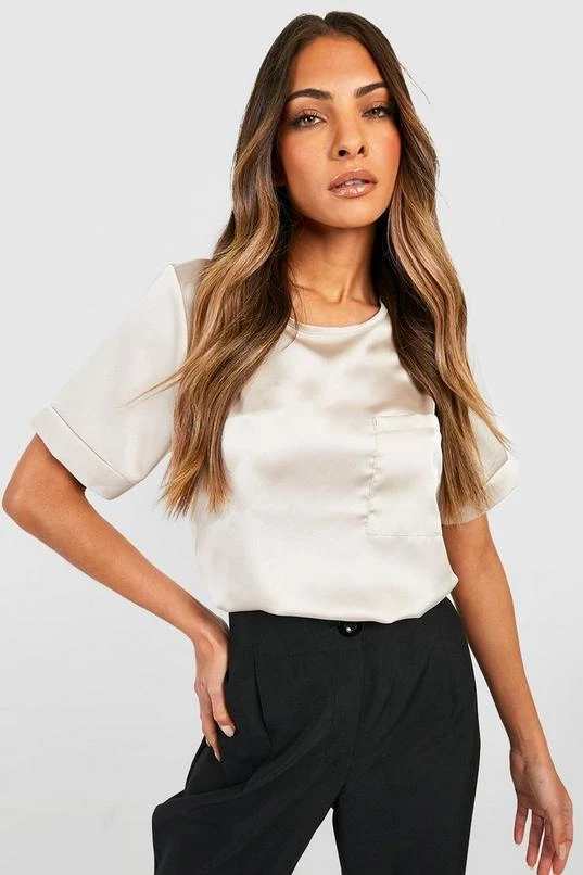BOOHOO Basic Satin Pocket Detail Blouse 1 BOOHOO Basic Satin Pocket Detail Blouse