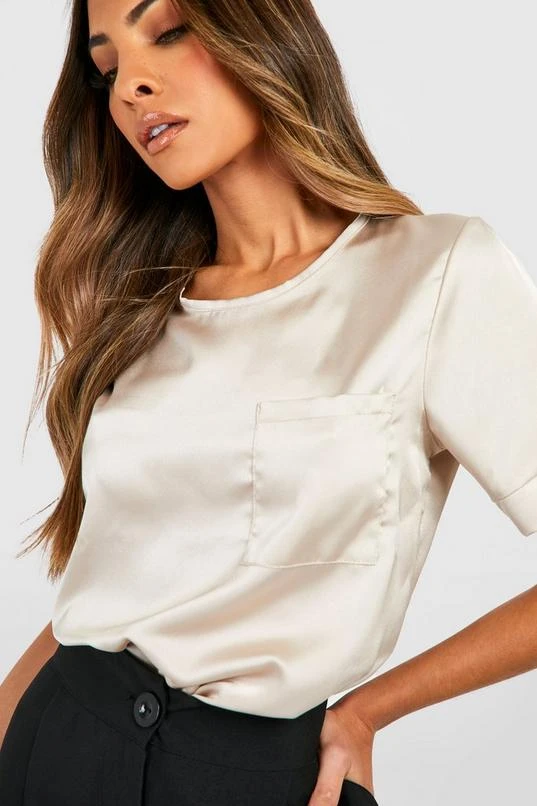 BOOHOO Basic Satin Pocket Detail Blouse 4 BOOHOO Basic Satin Pocket Detail Blouse - Image 4