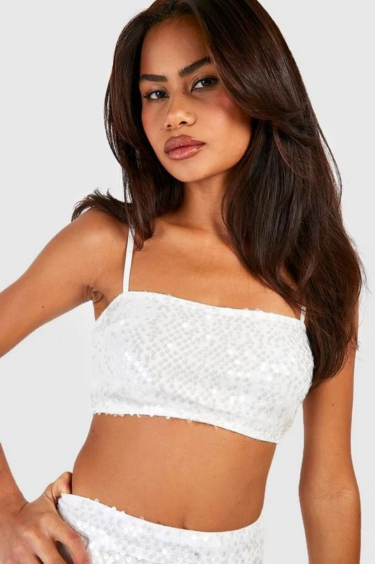 BOOHOO Sequin Square Neck Crop 2 BOOHOO Sequin Square Neck Crop - Image 2
