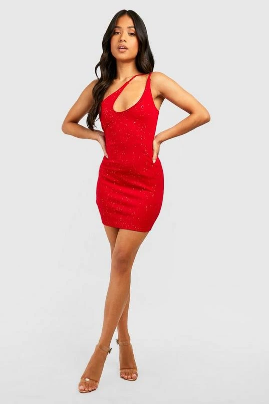 BOOHOO Petite Glitter Scuba Cut Out Mini Dress 3 BOOHOO Petite Glitter Scuba Cut Out Mini Dress - Image 3