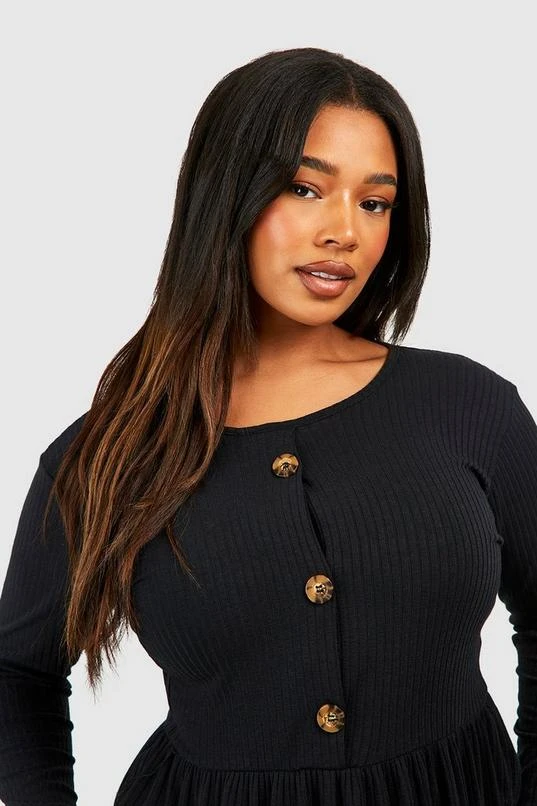 BOOHOO Plus Soft Rib Button Smock Dress 4 BOOHOO Plus Soft Rib Button Smock Dress - Image 4