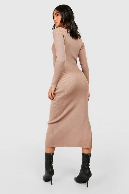 BOOHOO Tie Front Cut Out Detail Rib Knit Midi Dress 2 BOOHOO Tie Front Cut Out Detail Rib Knit Midi Dress - Image 2