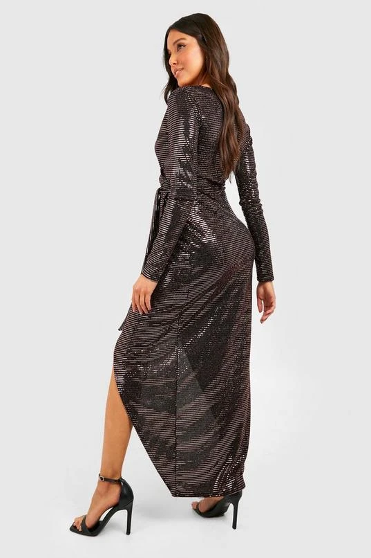 BOOHOO Sequin Long Sleeve Wrap Detail Maxi Dress 2 BOOHOO Sequin Long Sleeve Wrap Detail Maxi Dress - Image 2