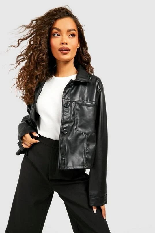 BOOHOO Faux Leather Cropped Trucker Jacket 1 BOOHOO Faux Leather Cropped Trucker Jacket