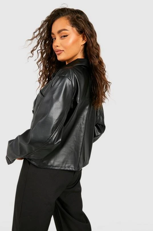 BOOHOO Faux Leather Cropped Trucker Jacket 2 BOOHOO Faux Leather Cropped Trucker Jacket - Image 2