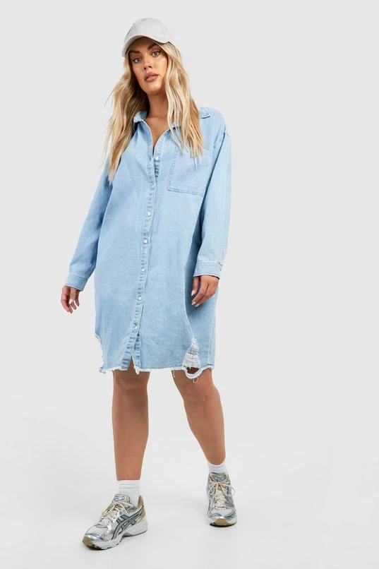 BOOHOO Plus Distressed Denim Shirt Dress 1 BOOHOO Plus Distressed Denim Shirt Dress